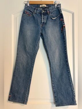 Vintage GAP Light Blue Denim Bootcut Jeans with Floral Embroidery 100% Cotton 2